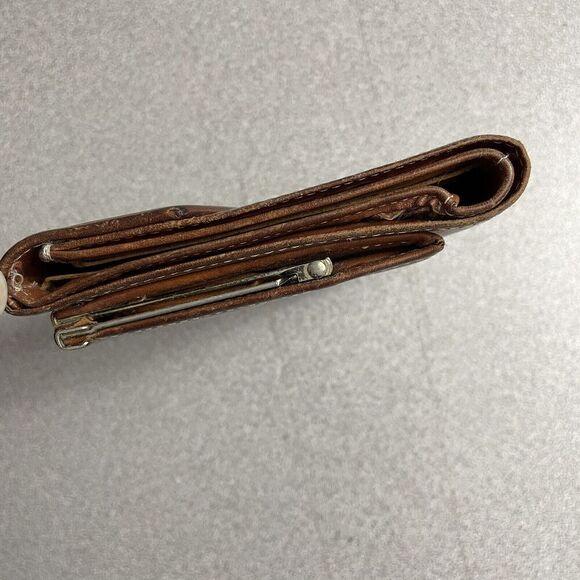 Vtg Dooney Bourke Wallet Pebbled Leather Cream Brown Tri Fold Cash Card Kisslock - Picture 4 of 11